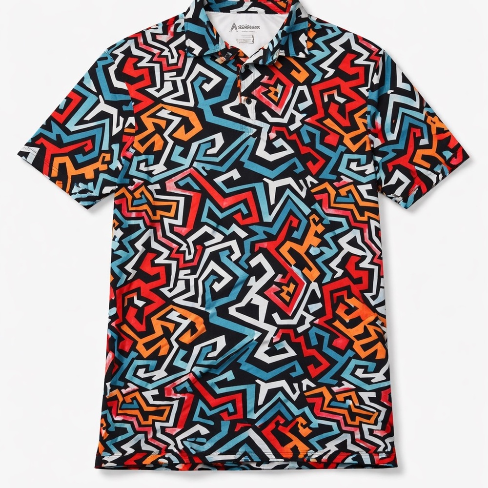 Abstract Geo Print Polo Shirt - Multicolor